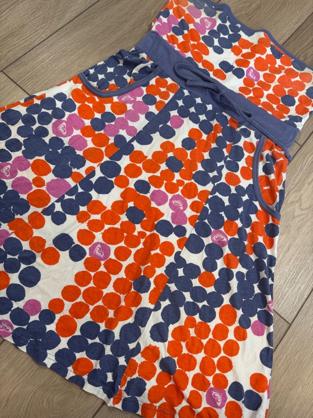 Y2K Roxy Strapless Dress Sz XL Abstract All Over Print Dots Spellout logo Beach